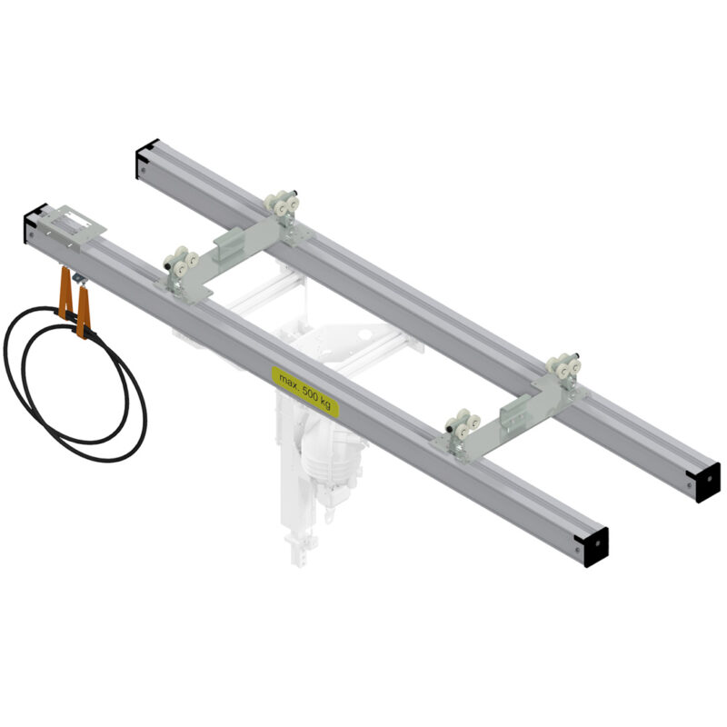 Double track crane bridge lane 500 with transfer plate and energy guiding