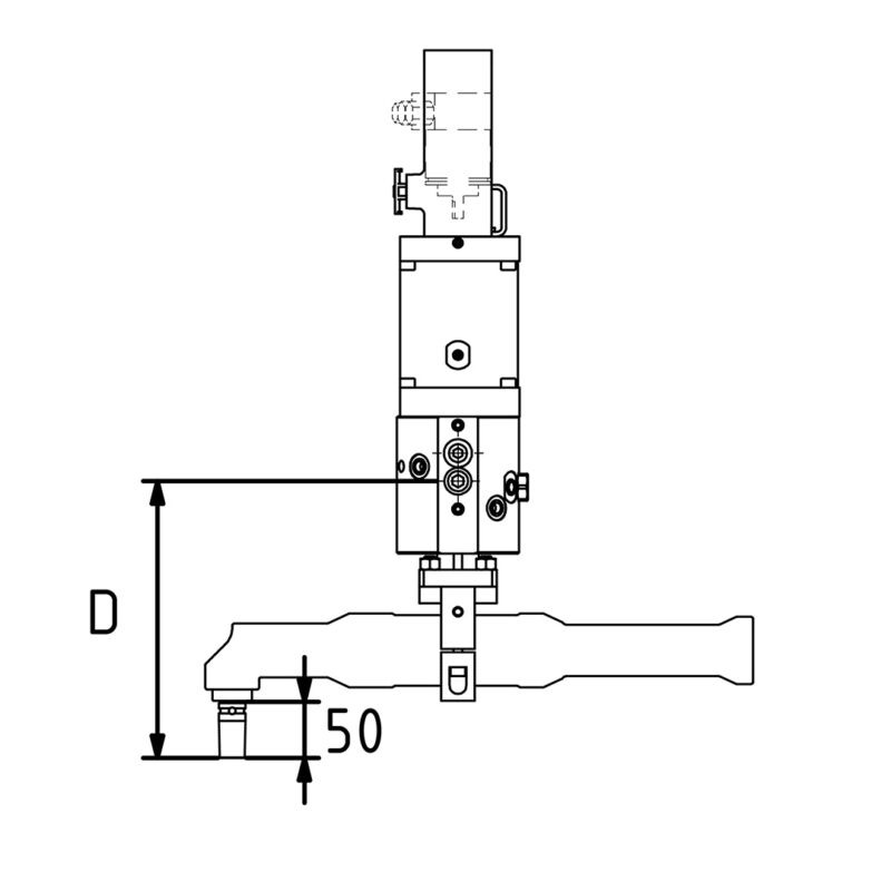 BAS014 Handschrauber Winkelabtrieb, Vertikalachse drehbar 0-270° stufenlose Klemmung über Pneumatische Bremse, Schraubrichtung Vertikal, Positionsabfrage über Drehgeber für handy-lift 500